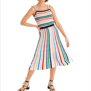 J.CREW RAINBOW STRIPE RUFFLE STRAP TANK SWEATER & PULL-ON FLARE SKIRT EUC